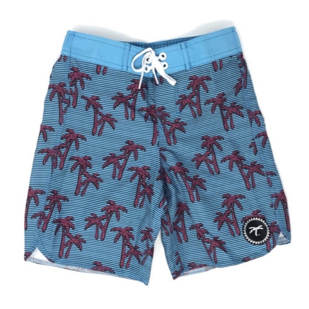 TRAPICAL Kids Teal Pink Palm Trees Swim Trunks Boy